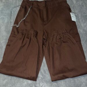 Brown Cargo Pants with Chain Detail